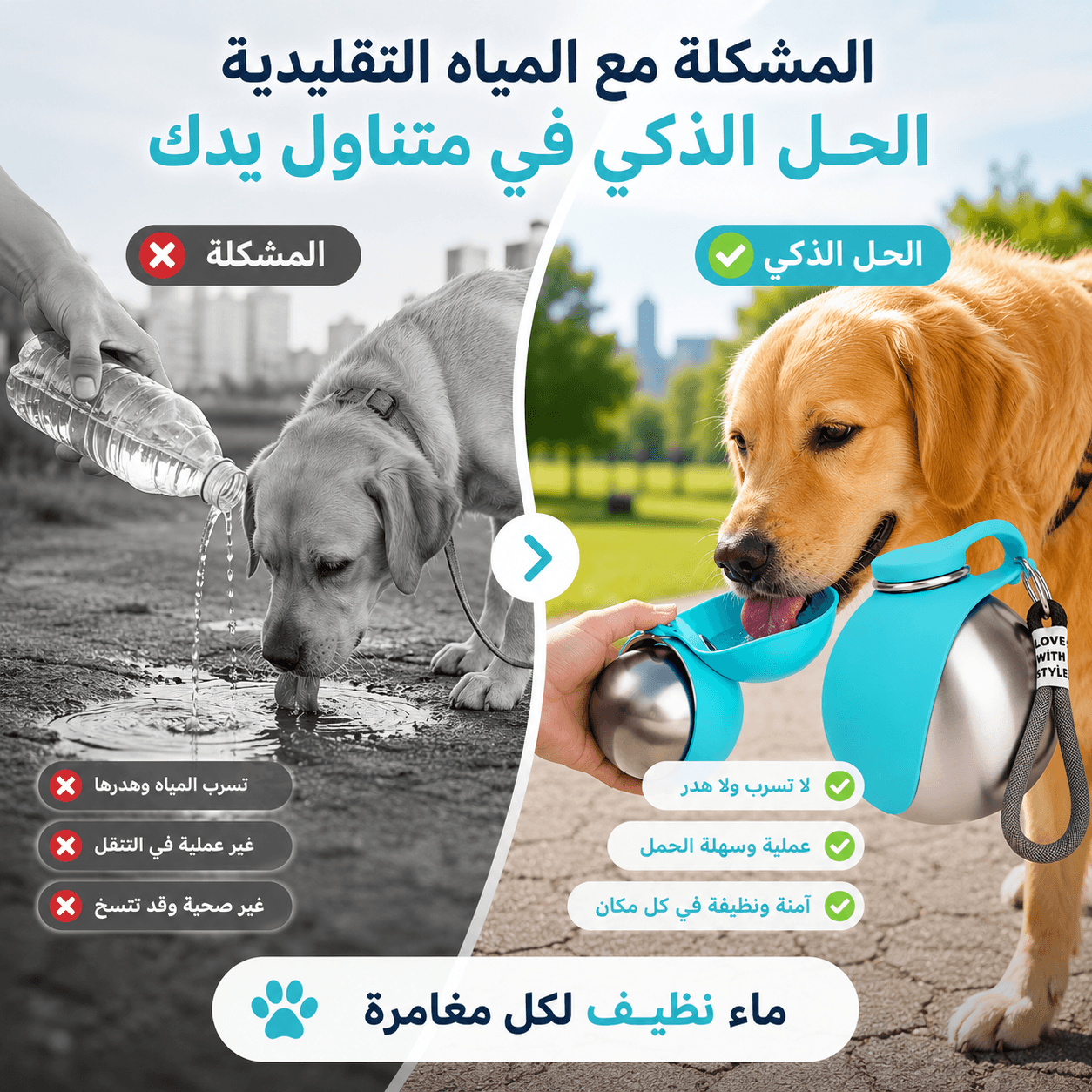 موزع مياه للكلاب مصنوع من الفولاذ المقاوم للصدأ مع وعاء سيليكون قابل للطي